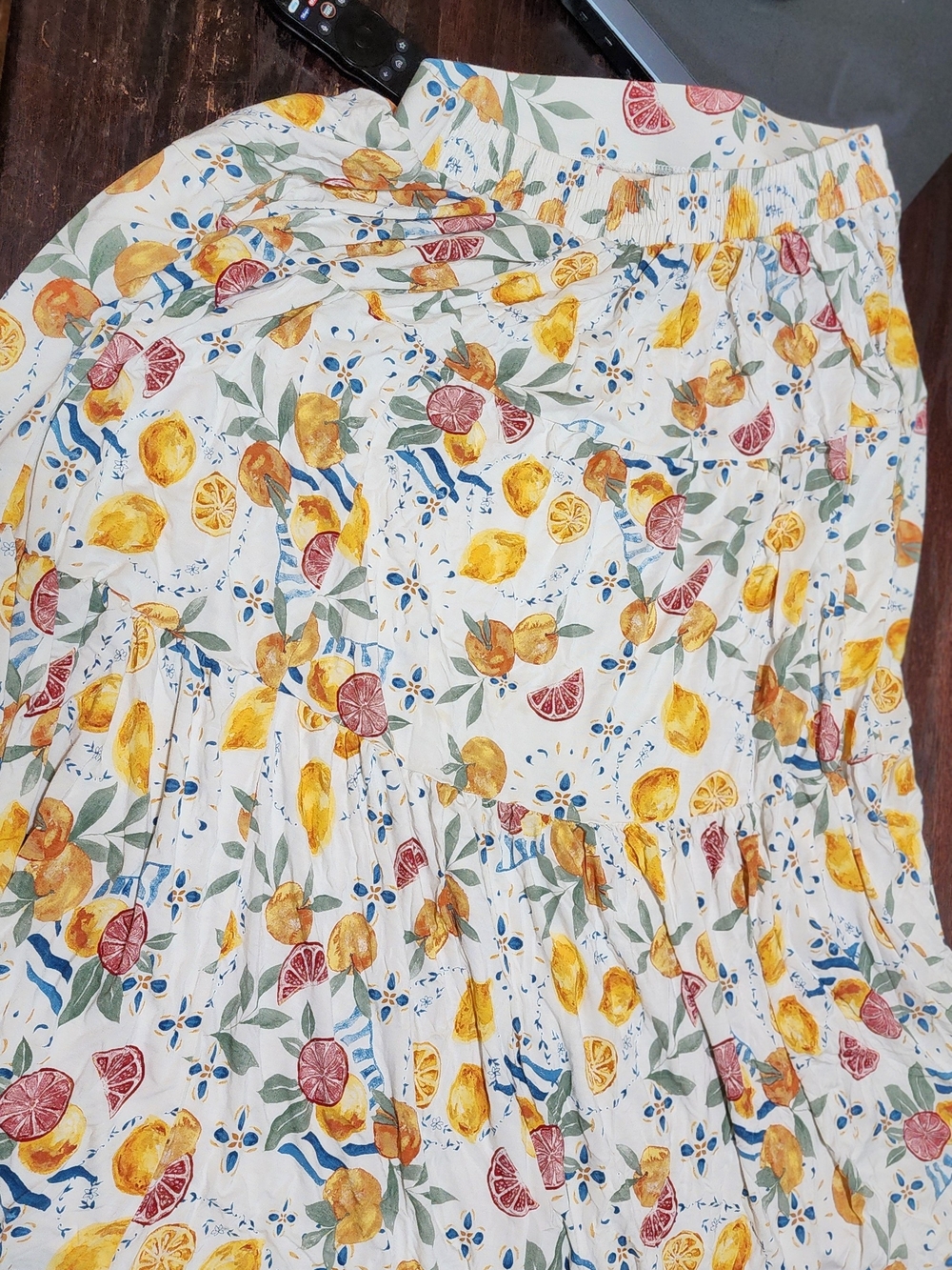 White Citrus-Print Tiered Maxi Skirt